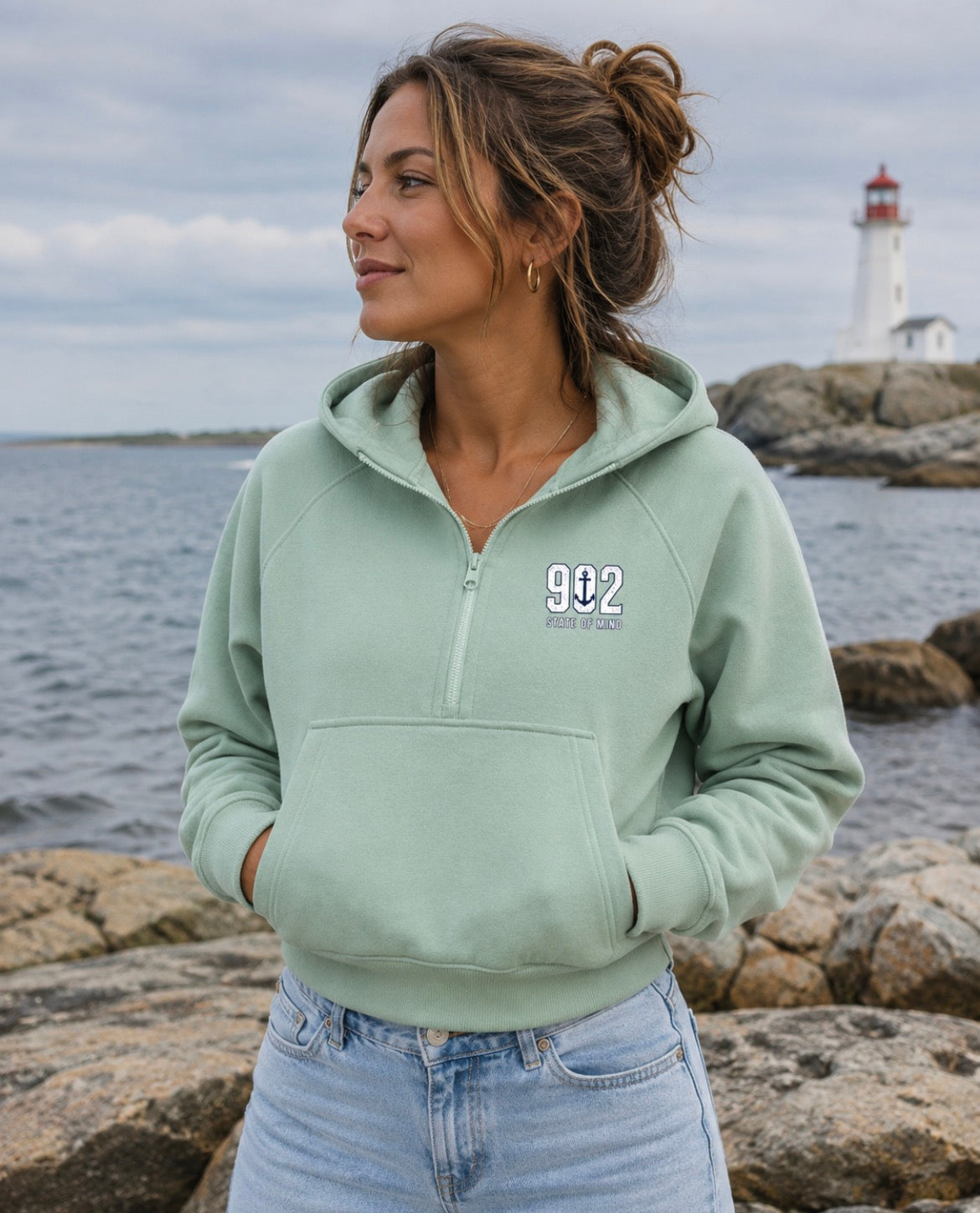 902 State Of Mind Cropped Half-Zip Hoodie